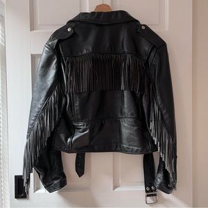 Brooks genuine black leather jacket with fringe